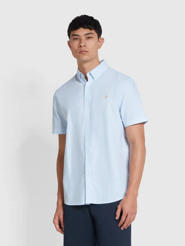 Brewer Stripe Short Sleeve Shirt In Sky Blue sold by Farah