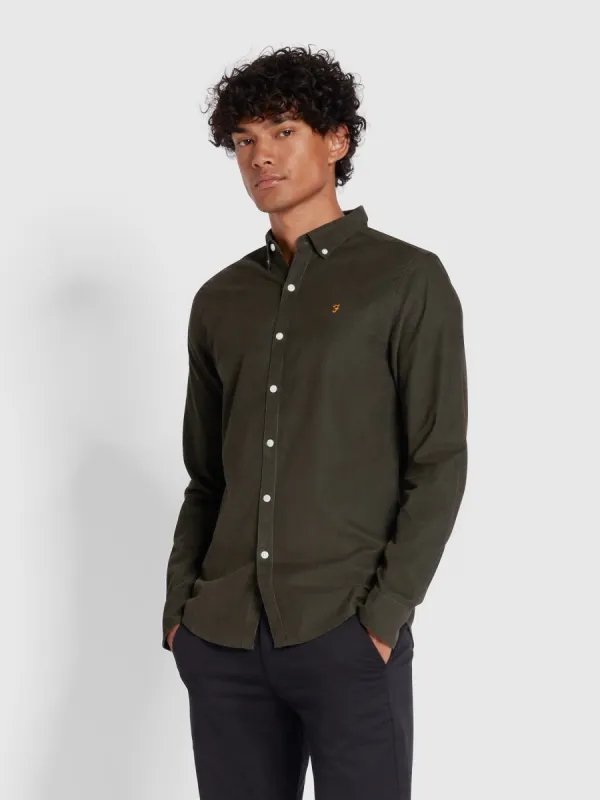 Fontella Slim Fit Corduroy Shirt In Evergreen made by Farah