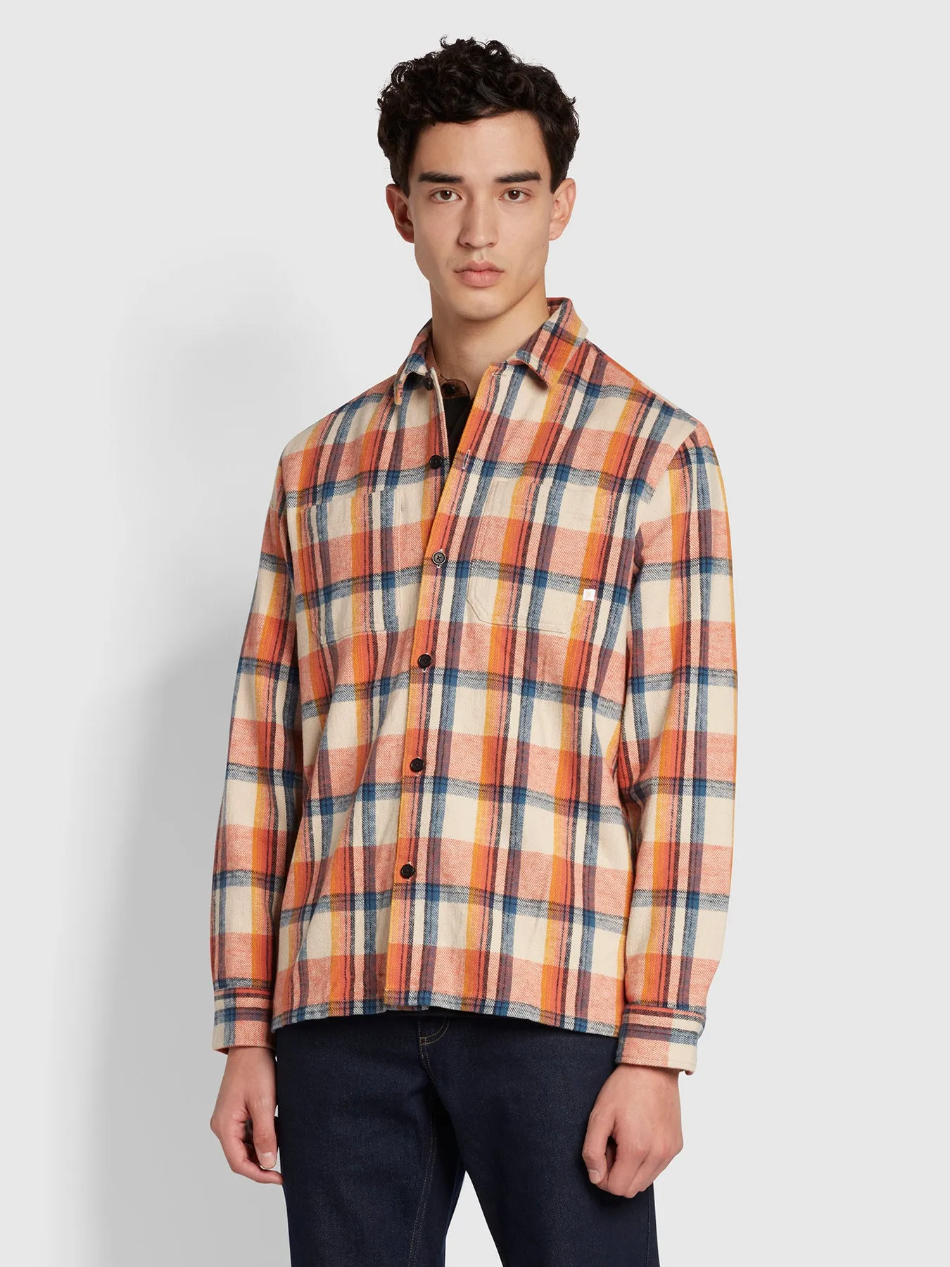 Whistler Relaxed Fit Organic Cotton Check Shirt In Cream sold by Farah