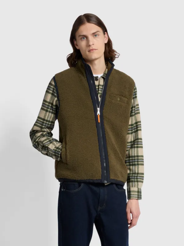 Naples Regular Fit Fleece Gilet In Olive Green sold by Farah