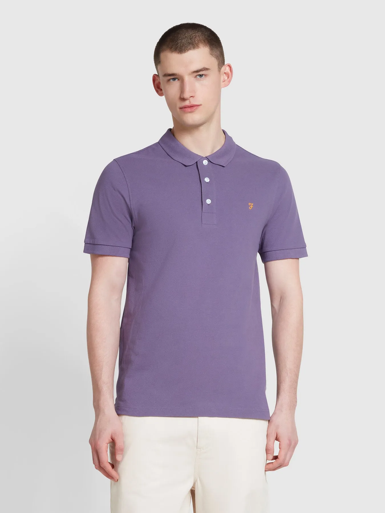 Blanes Organic Cotton Polo Shirt In Slate Purple sold by Farah