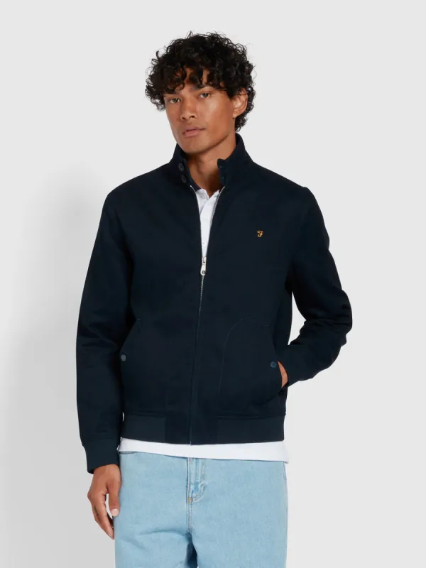 Waldorf Organic Cotton Harrington Jacket In True Navy sold by Farah