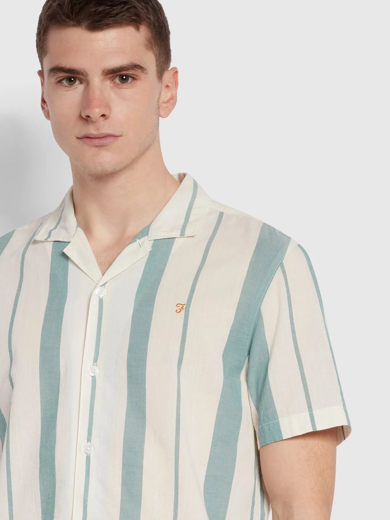 Adler Casual Fit Short Sleeve Stripe Revere Shirt In Mallard Green sold by Farah product image thumbnail 3