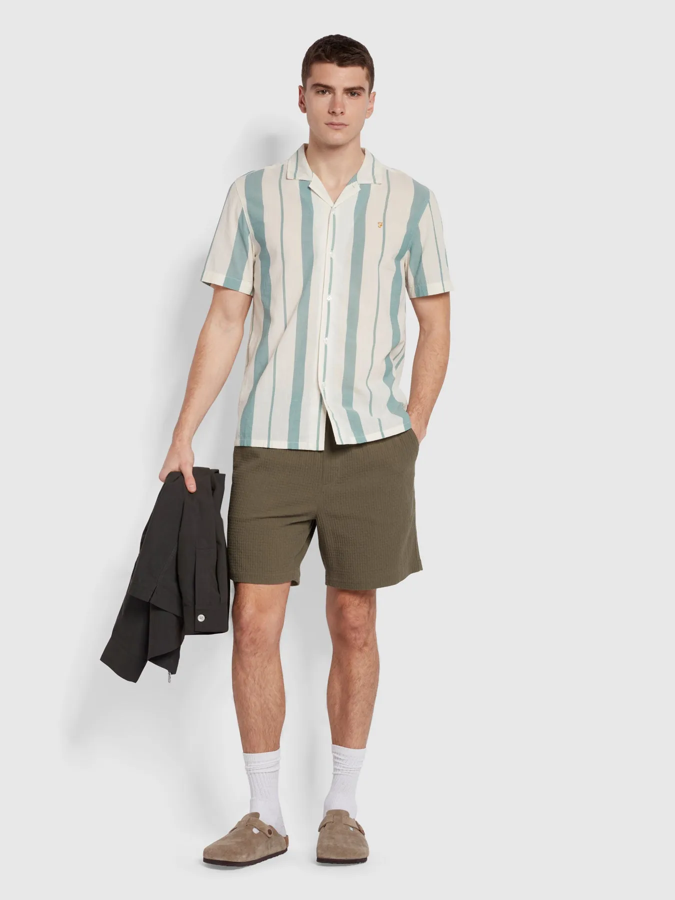 Adler Casual Fit Short Sleeve Stripe Revere Shirt In Mallard Green sold by Farah product image thumbnail 2
