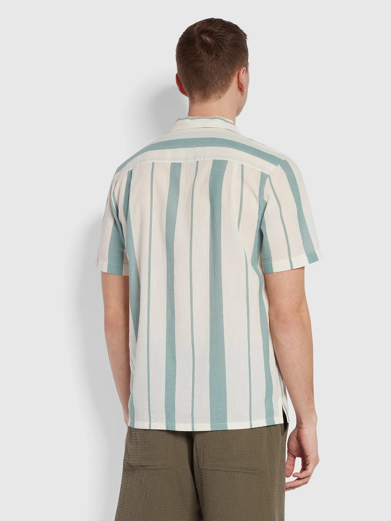 Adler Casual Fit Short Sleeve Stripe Revere Shirt In Mallard Green sold by Farah product image thumbnail 4