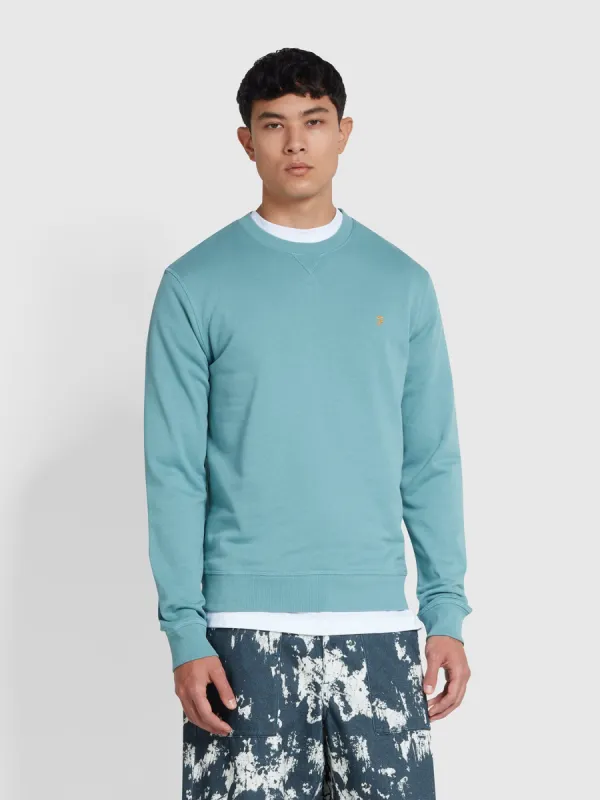 Tim Organic Cotton Crew Neck Sweatshirt In Brook Blue sold by Farah