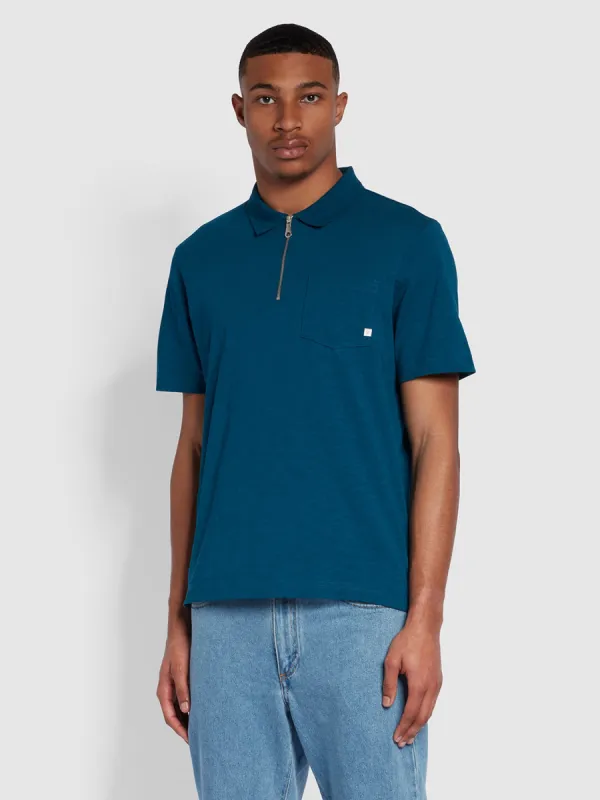 Chancery Regular Fit Zip Placket Polo Shirt In Sailor Blue made by Farah