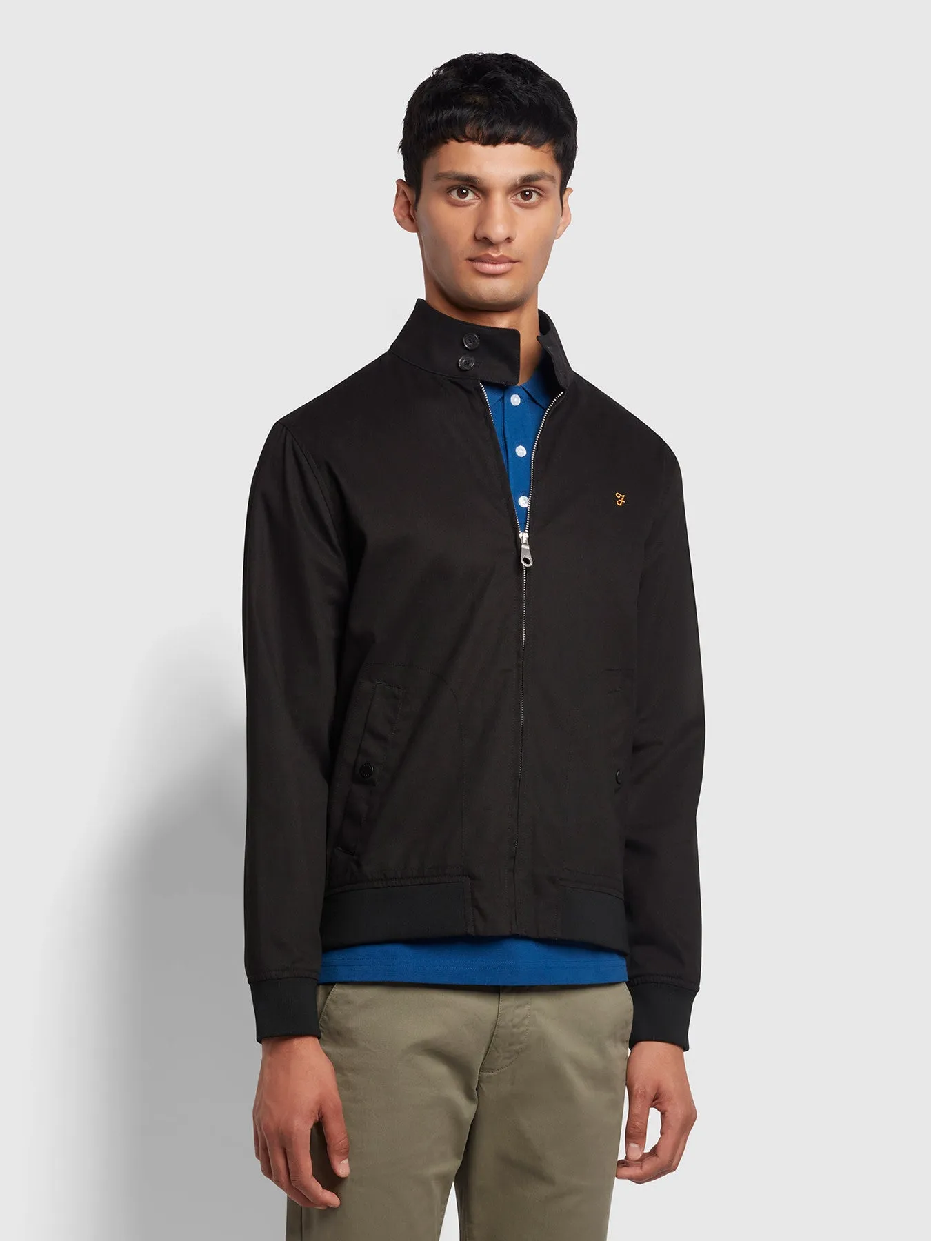 Waldorf Regular Fit Harrington Organic Cotton Jacket In Black sold by Farah