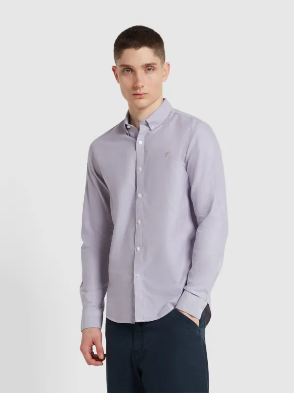 Brewer Slim Fit Organic Cotton Oxford Shirt In Slate Purple made by Farah