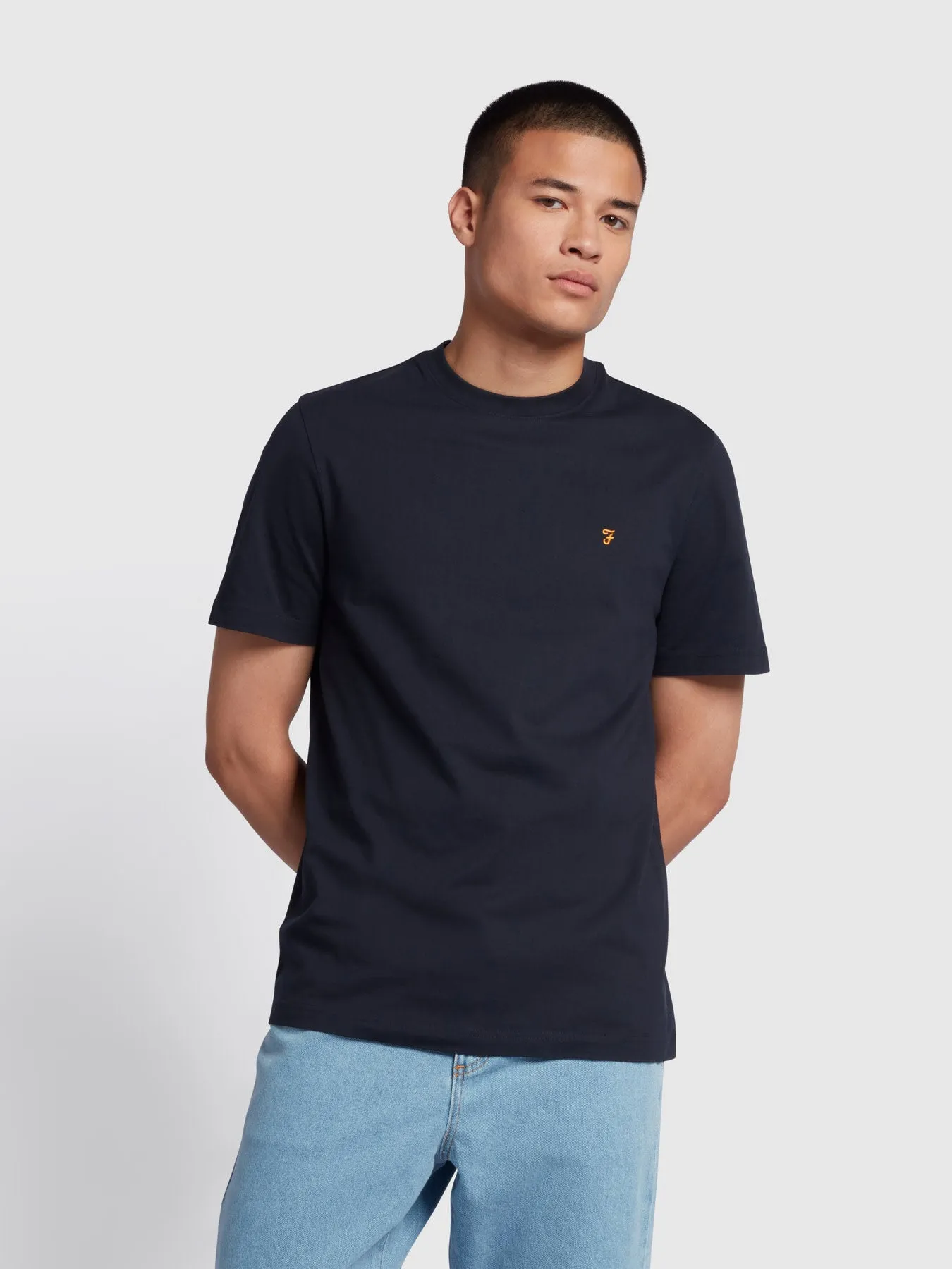 Danny Regular Fit Organic Cotton T-Shirt In True Navy sold by Farah