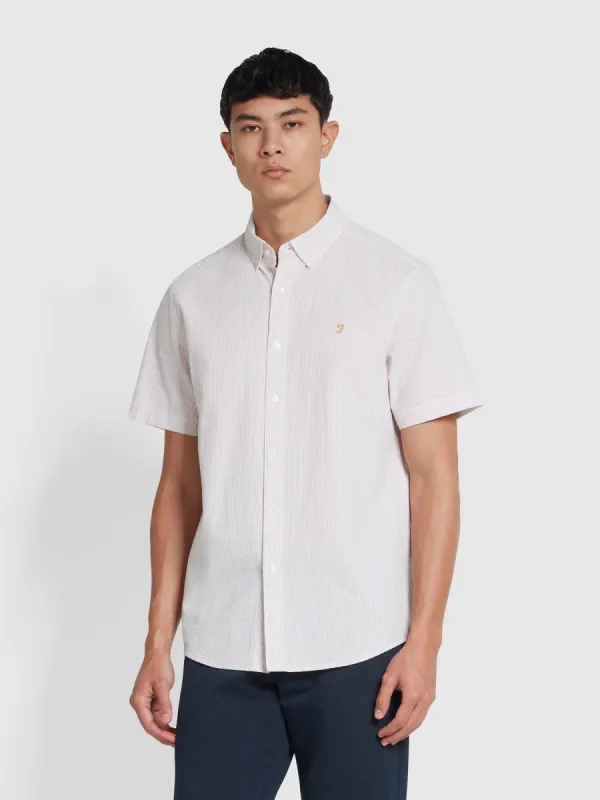 Lewis Stripe Organic Cotton Short Sleeve Shirt In Dark Pink sold by Farah