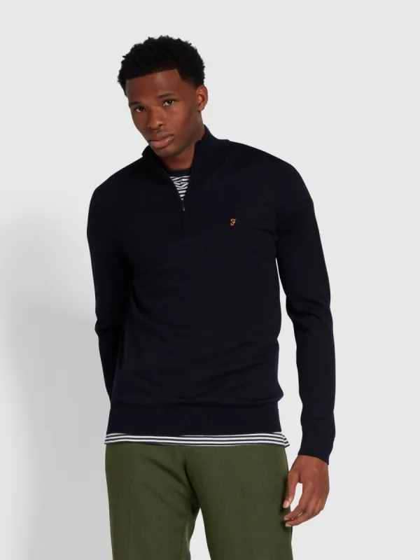 Redchurch Merino Wool Quarter Zip Sweater In True Navy made by Farah