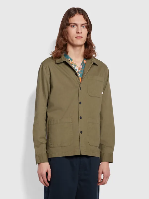 Leckie Relaxed Fit Long Sleeve Overshirt In Vintage Green sold by Farah