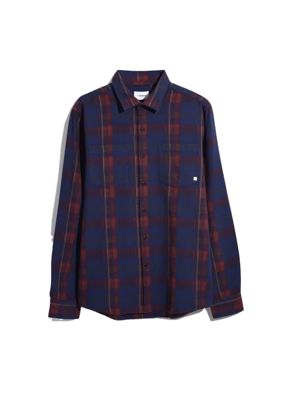 Baird Check Long Sleeve Shirt In Midnight Blue sold by Farah