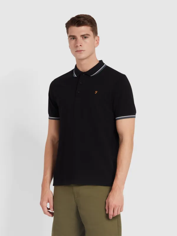Alvin Tipped Collar Polo Shirt In Black sold by Farah