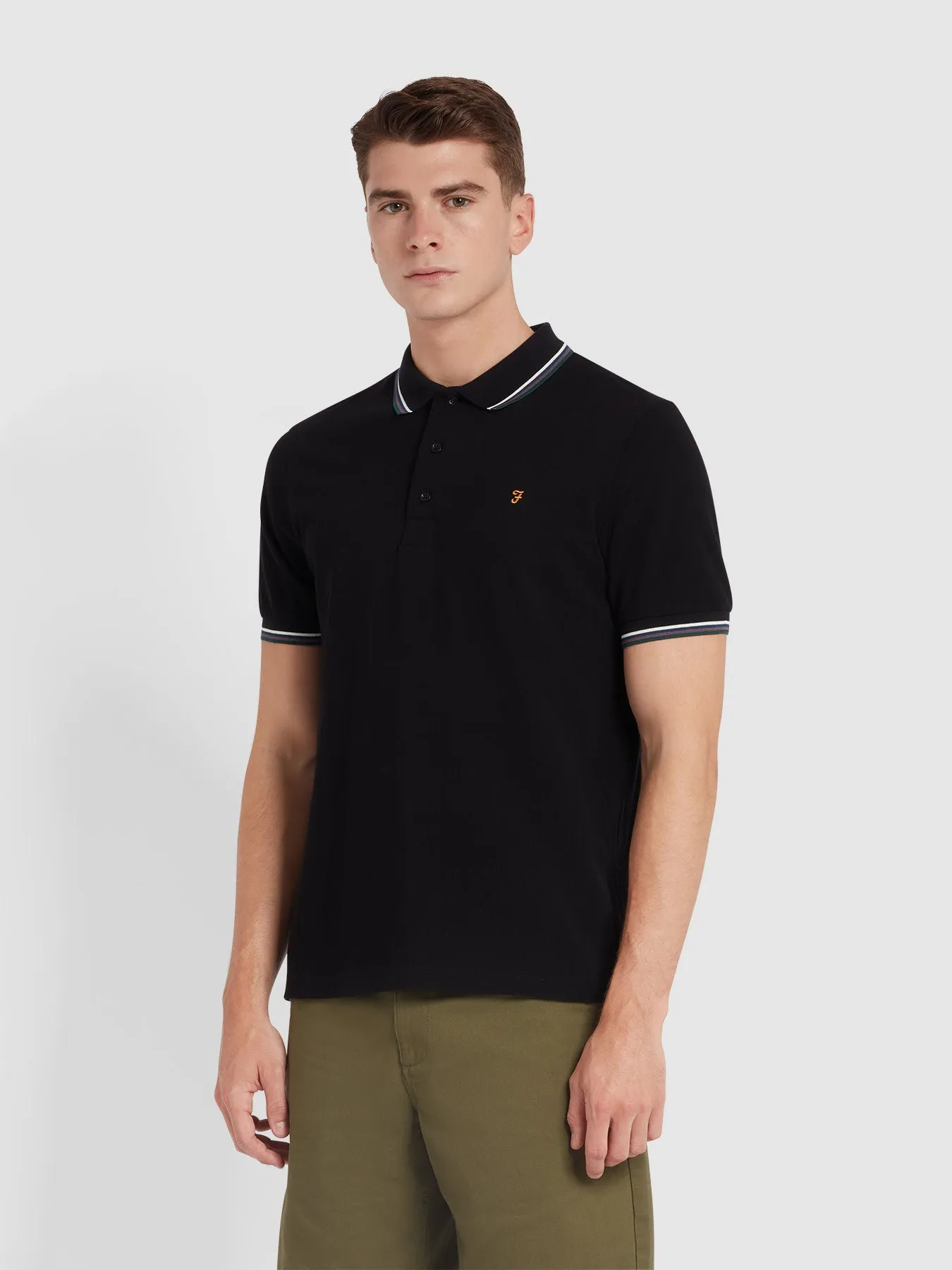 Alvin Tipped Collar Polo Shirt In Black sold by Farah