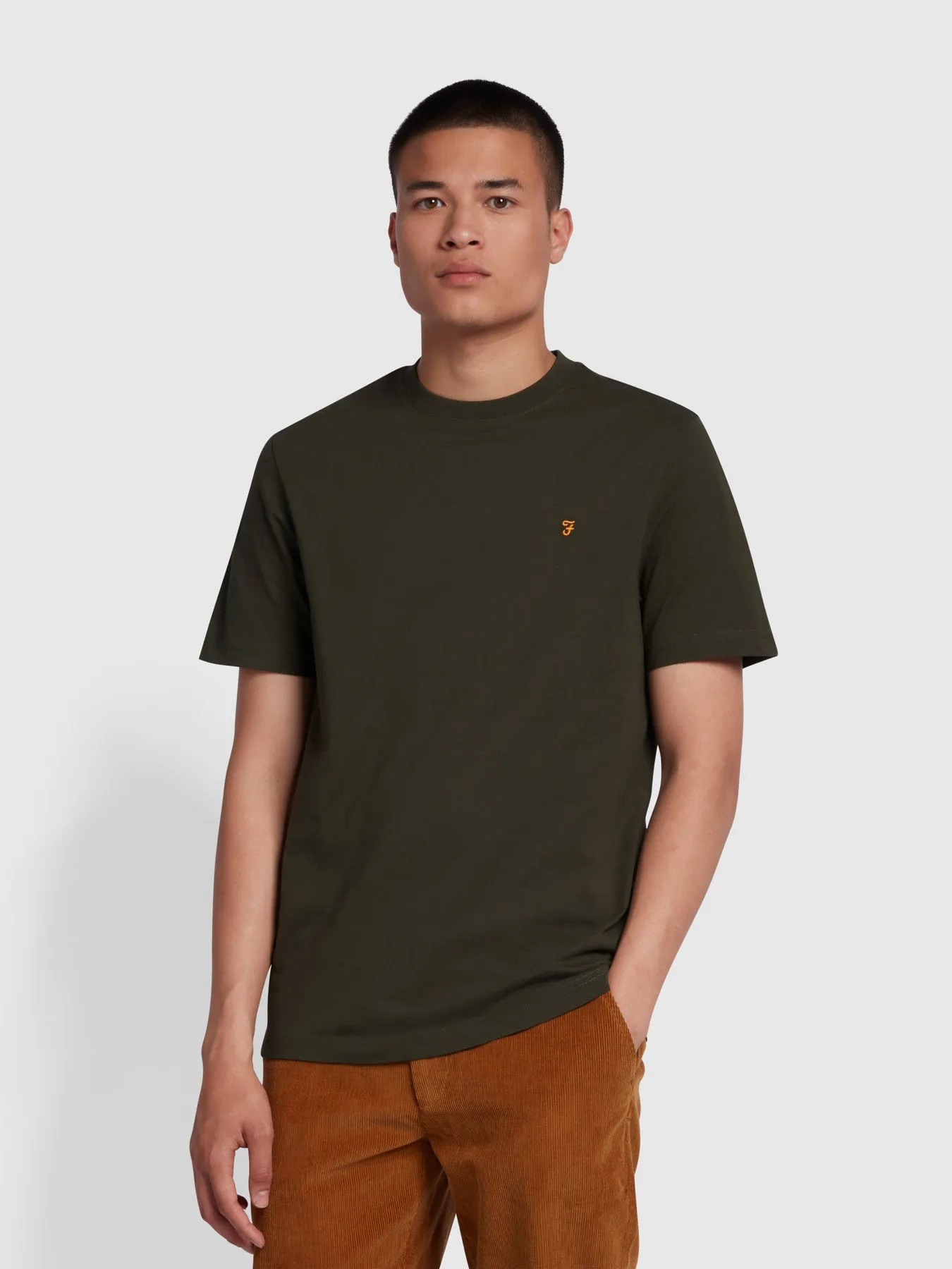 Danny Regular Fit Organic Cotton T-Shirt In Evergreen sold by Farah
