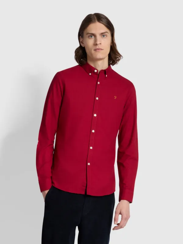 Brewer Slim Fit Organic Cotton Oxford Shirt In Warm Red made by Farah