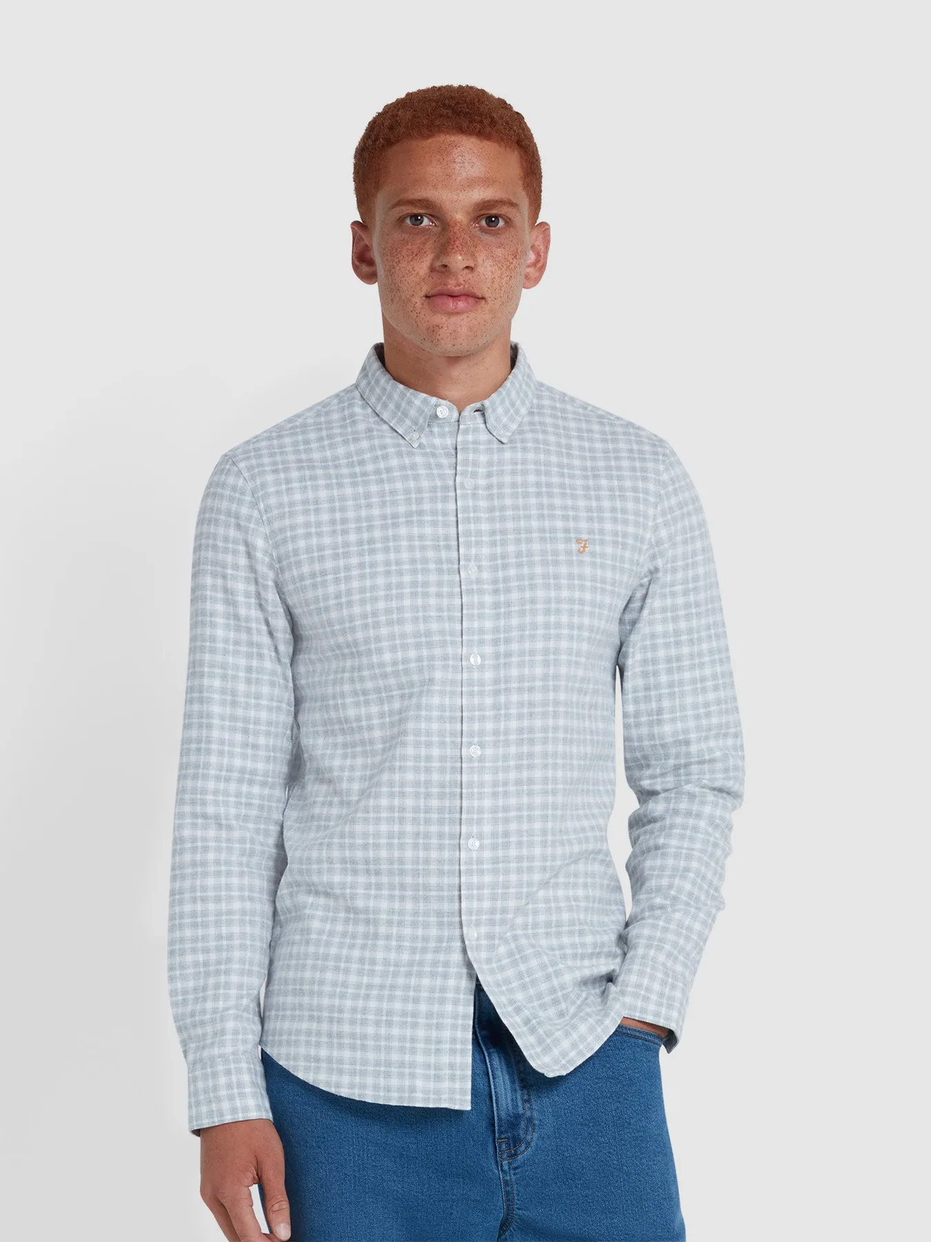 Alban Slim Fit Check Shirt In Grey Marl sold by Farah