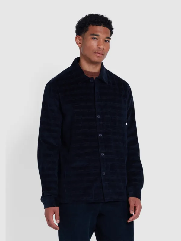 Liebling Corduroy Check Overshirt In True Navy sold by Farah