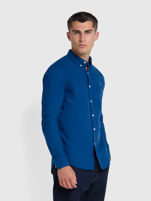 Brewer Slim Fit Organic Cotton Oxford Shirt In Blue Peony made by Farah