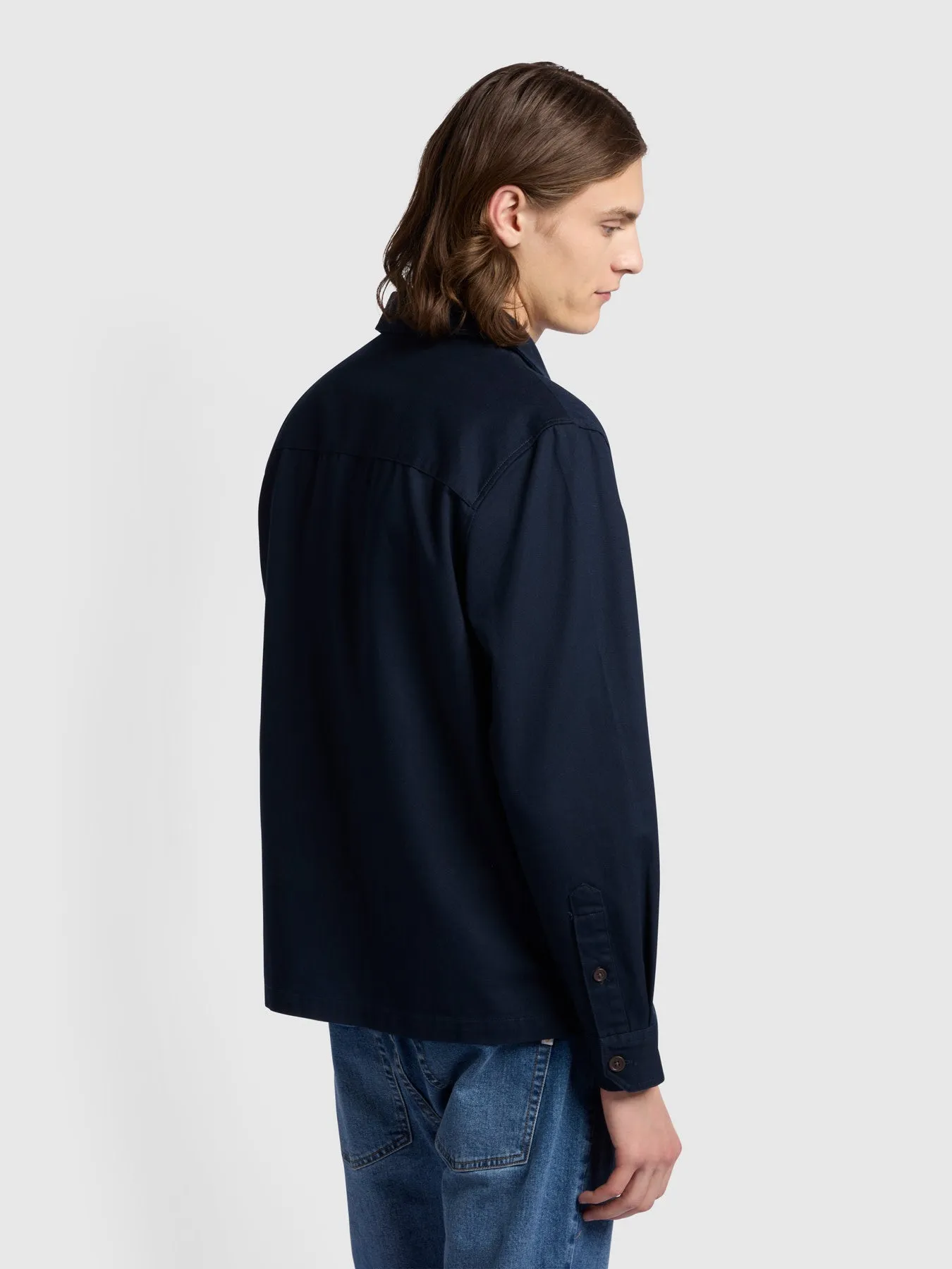 Peter Casual Fit Long Sleeve Overshirt In True Navy sold by Farah product image thumbnail 3