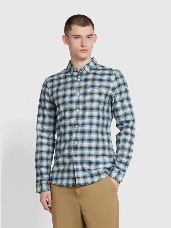 Fraser Slim Fit Check Long Sleeve Shirt In Brook Blue sold by Farah