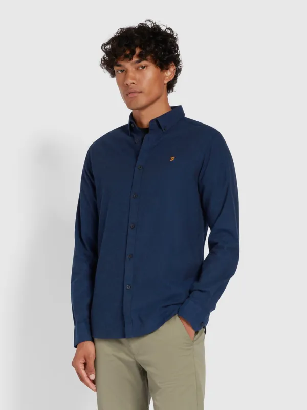 Steen Slim Fit Brushed Organic Cotton Shirt In True Blue made by Farah
