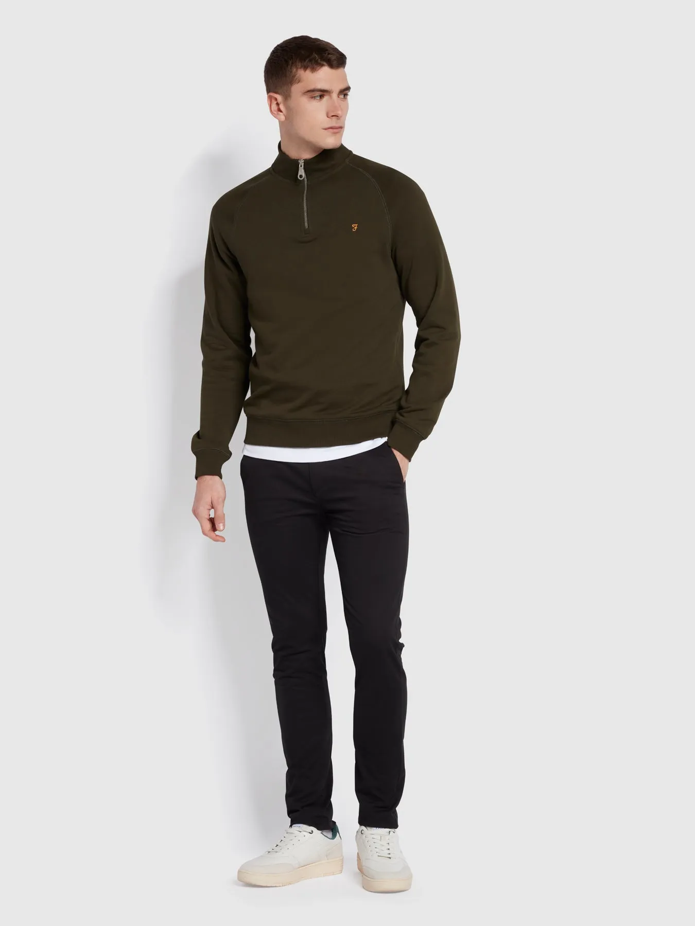 Jim Organic Cotton Quarter Zip Sweatshirt In Evergreen sold by Farah product image thumbnail 2