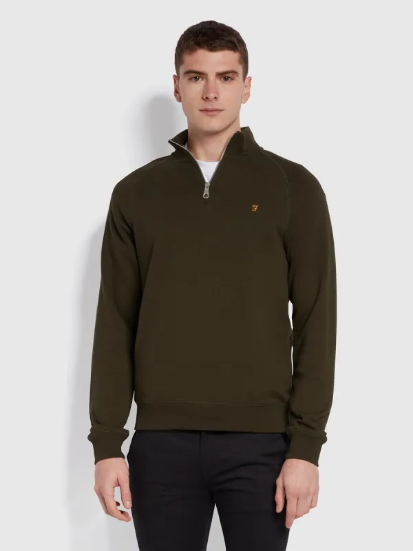 Jim Organic Cotton Quarter Zip Sweatshirt In Evergreen made by Farah