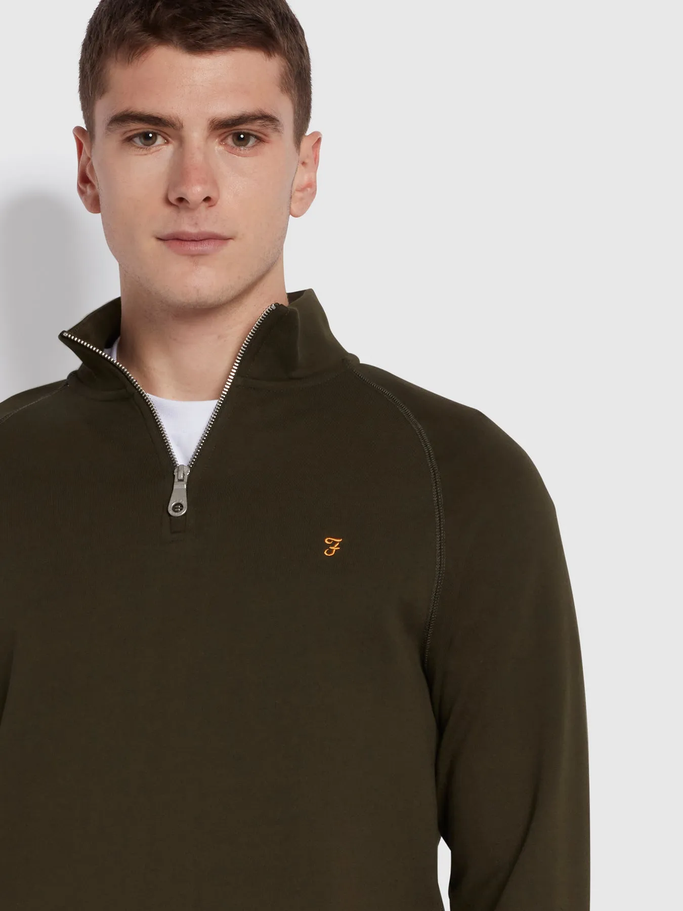 Jim Organic Cotton Quarter Zip Sweatshirt In Evergreen sold by Farah product image thumbnail 3