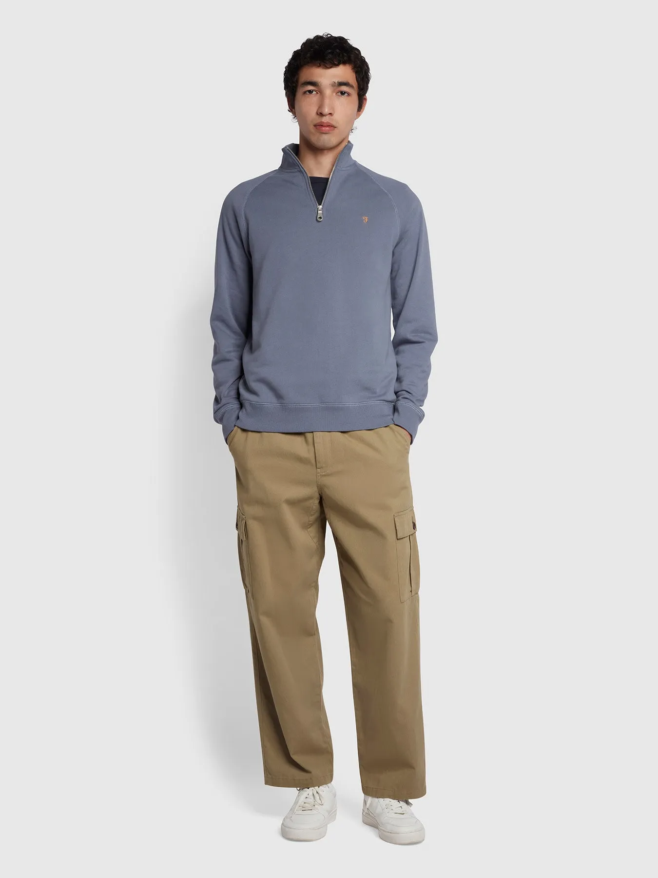 Greenport Regular Fit Twill Cargo Trousers In Beige sold by Farah