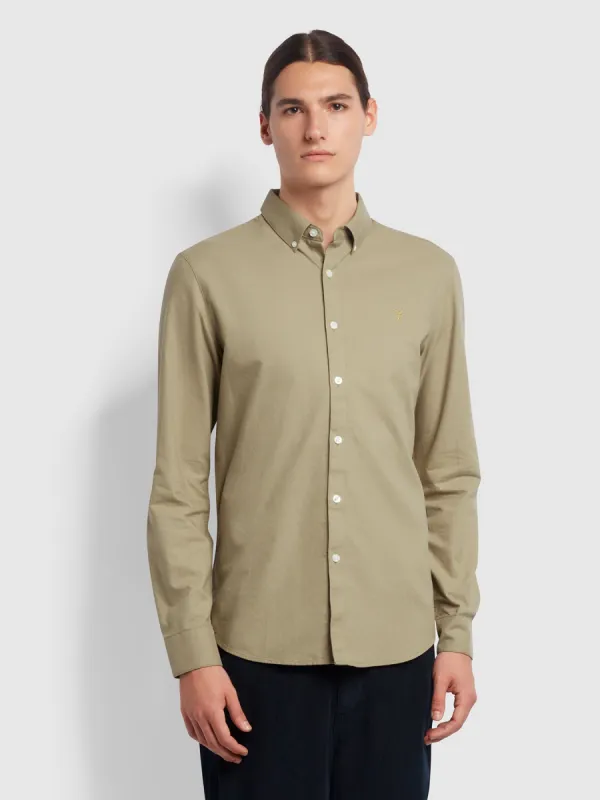 Brewer Slim Fit Organic Cotton Oxford Shirt In Beige made by Farah