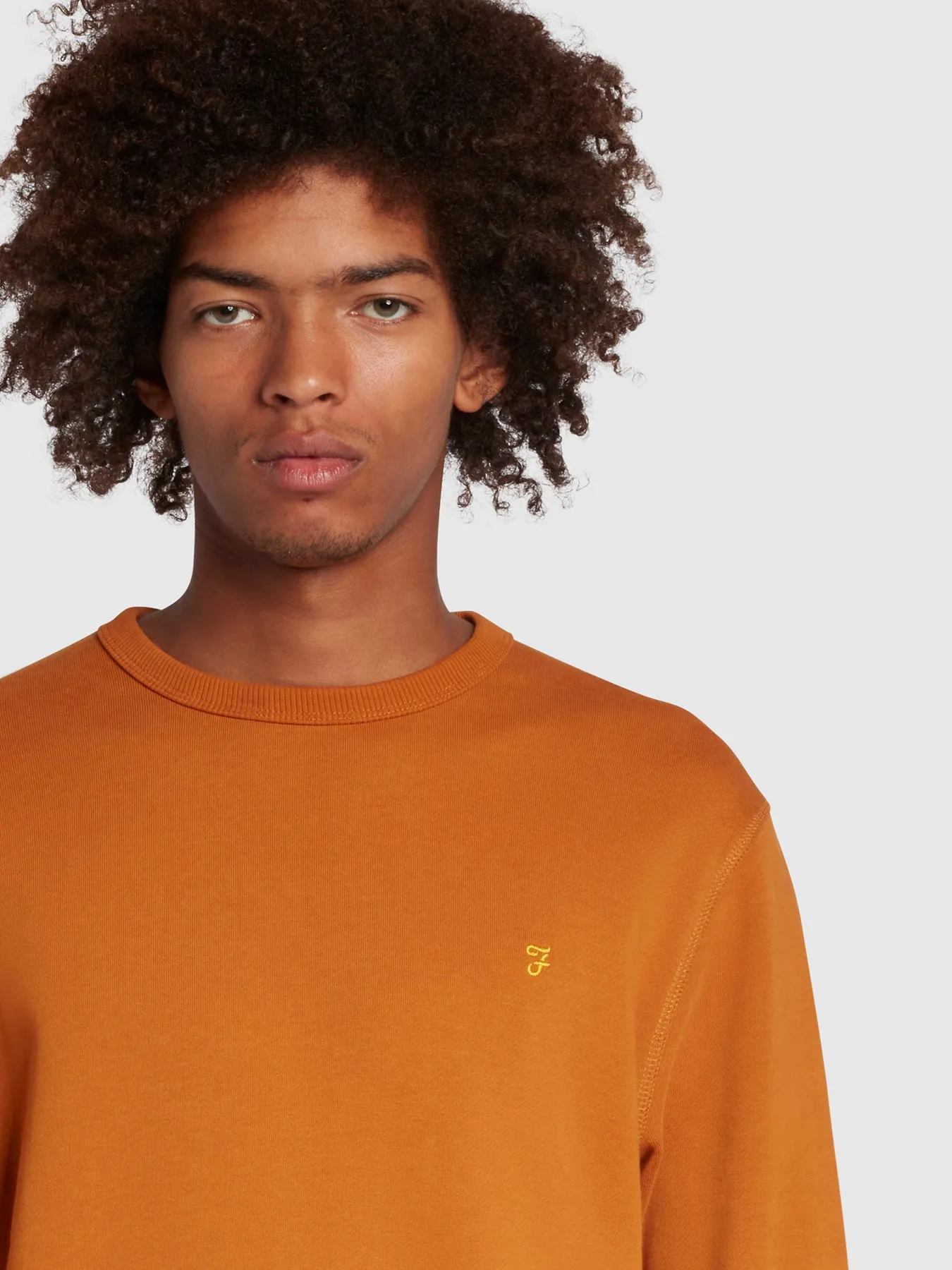 Tim Slim Fit Organic Cotton Crew Sweatshirt In Ochre Brown sold by Farah product image thumbnail 3