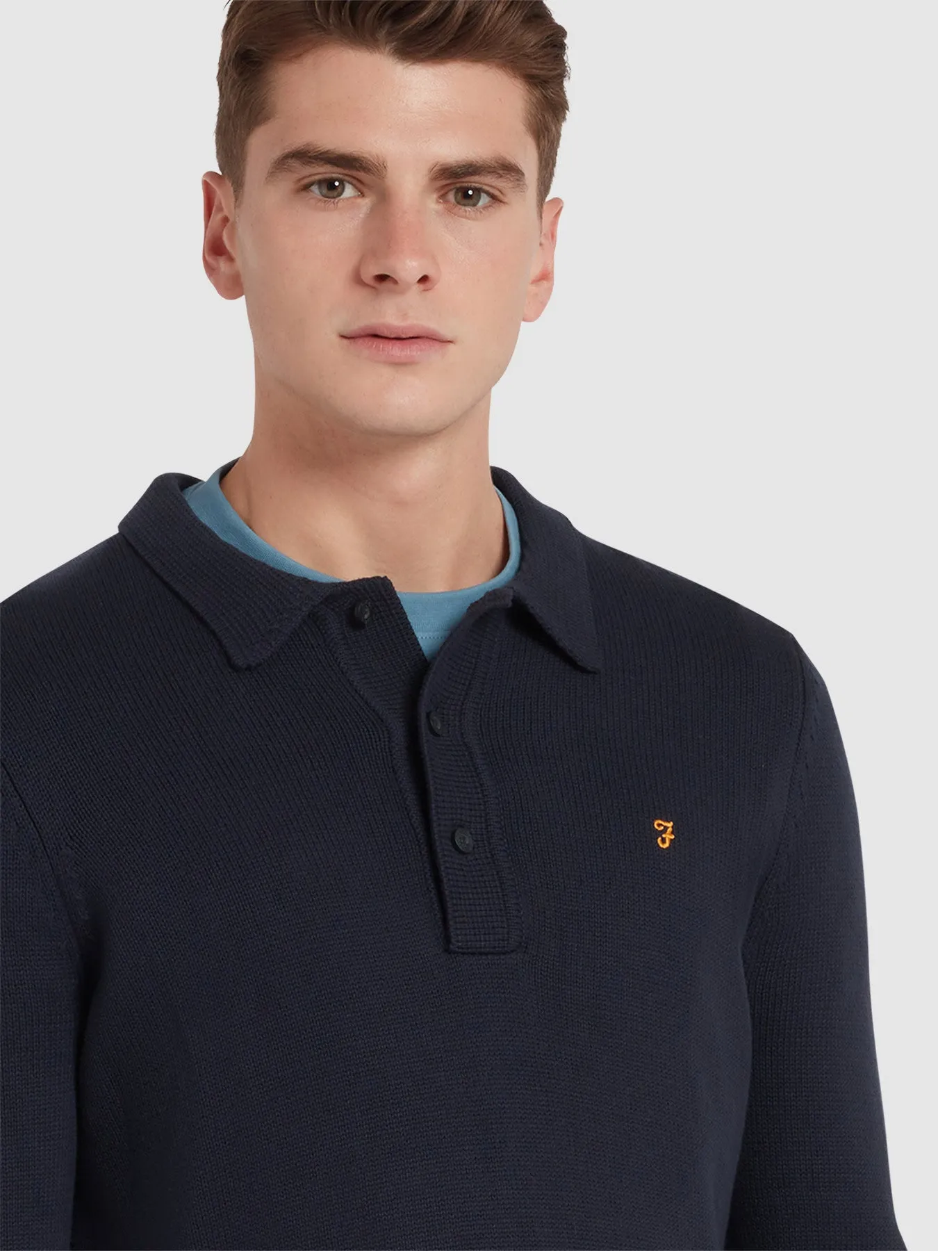 Hamlet Long Sleeve Knitted Polo In True Navy sold by Farah product image thumbnail 4