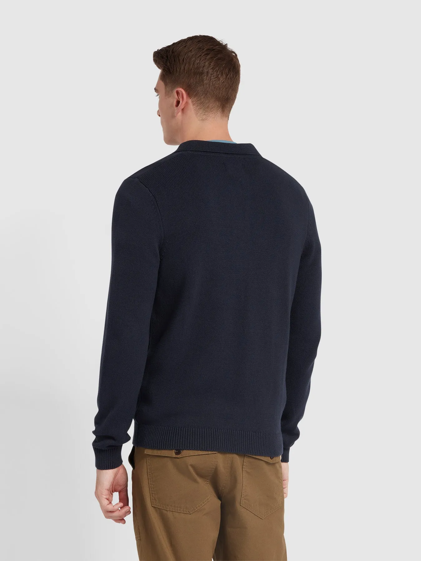 Hamlet Long Sleeve Knitted Polo In True Navy sold by Farah product image thumbnail 3