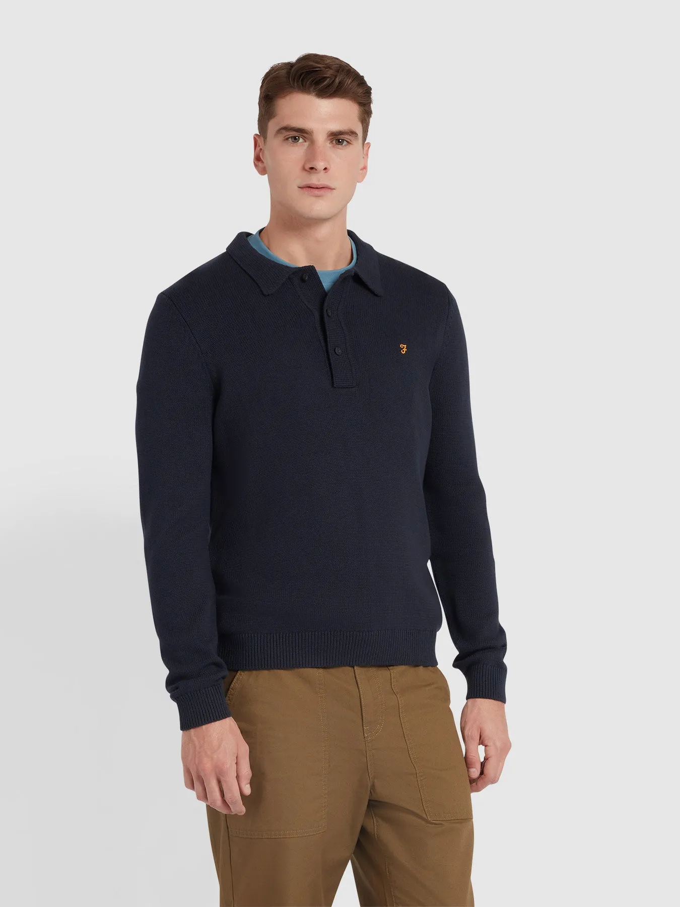 Hamlet Long Sleeve Knitted Polo In True Navy sold by Farah