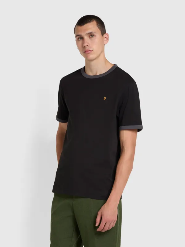 Groves Regular Fit Ringer T-Shirt In Black sold by Farah