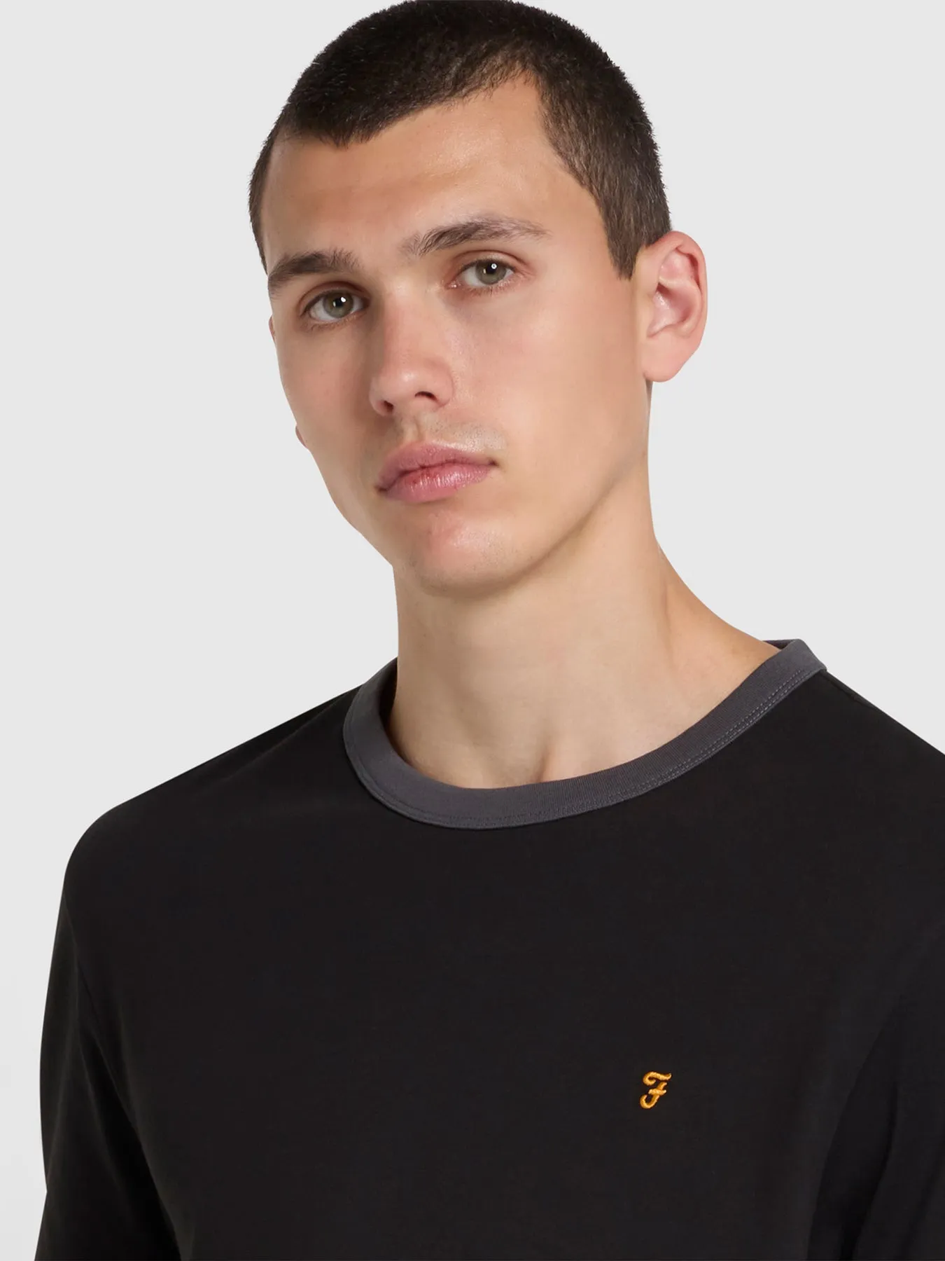 Groves Regular Fit Ringer T-Shirt In Black sold by Farah product image thumbnail 4