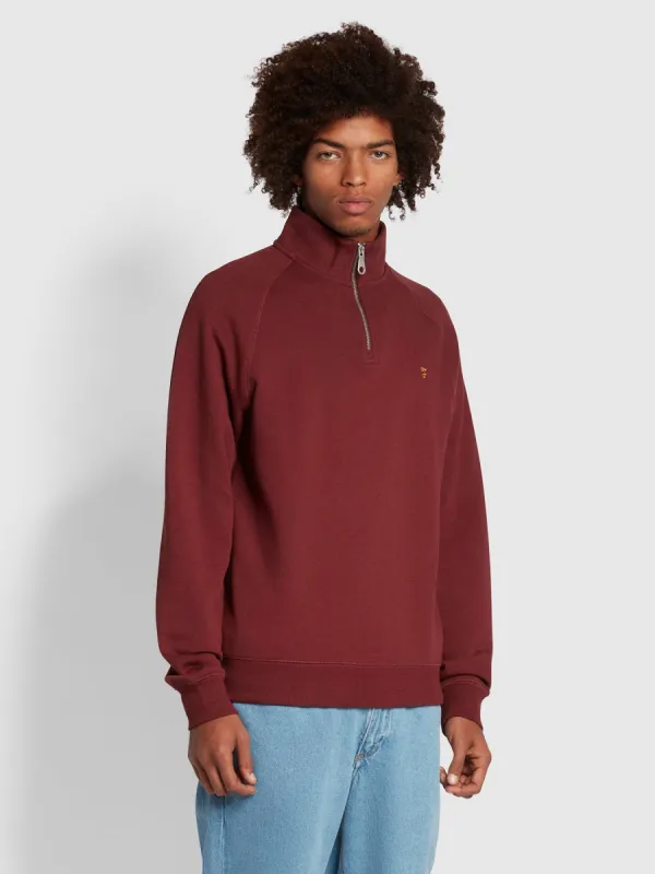 Jim Organic Cotton Quarter Zip Sweatshirt In Farah Red Marl made by Farah
