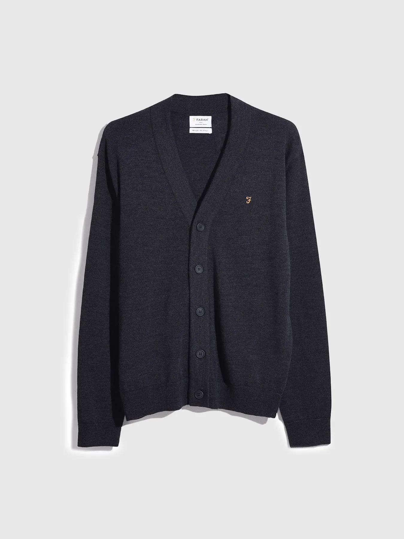 Mullen Slim Fit Merino Wool Cardigan Sweater In Charcoal sold by Farah