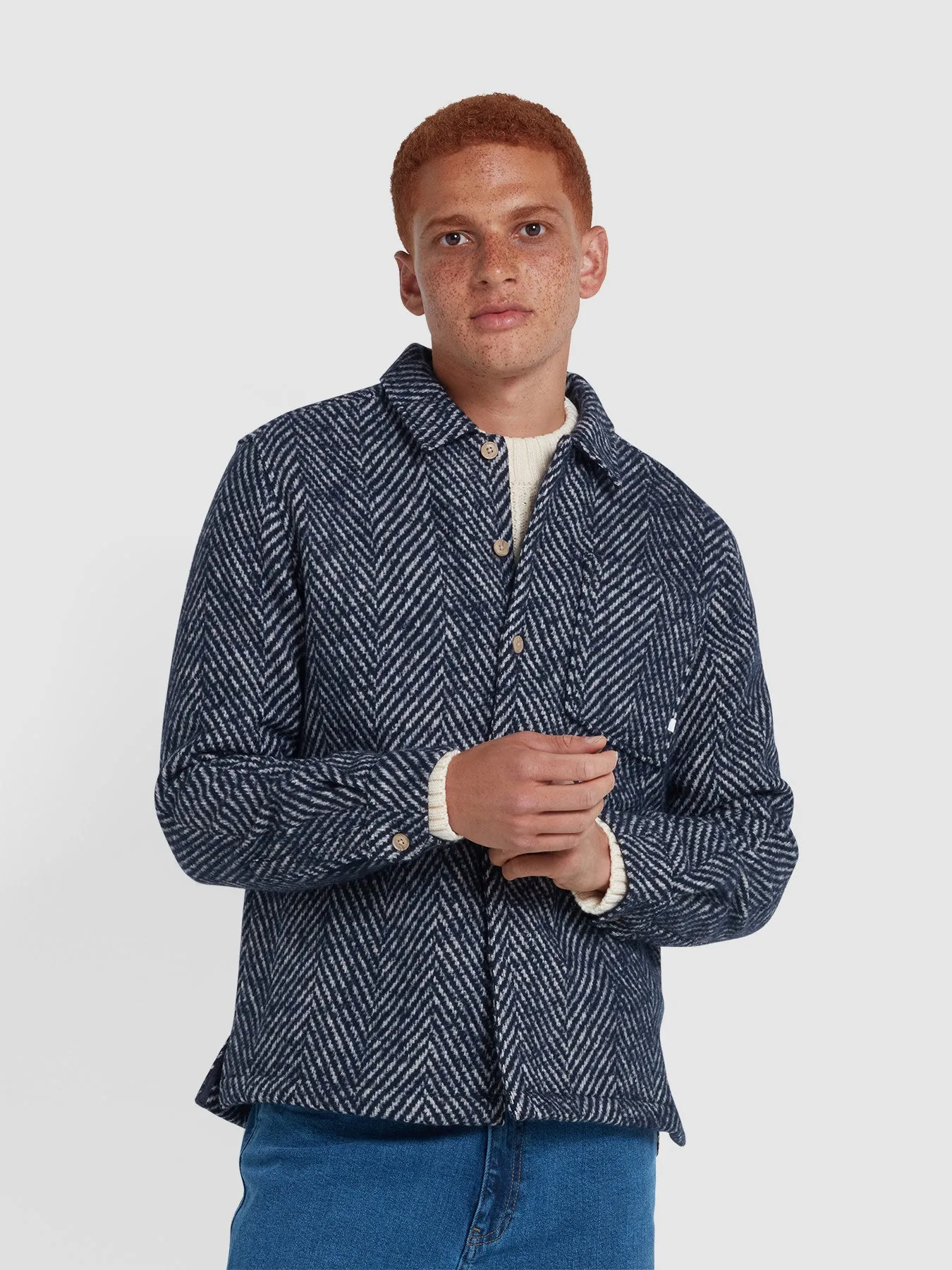 Davies Chevron Overshirt In True Navy sold by Farah