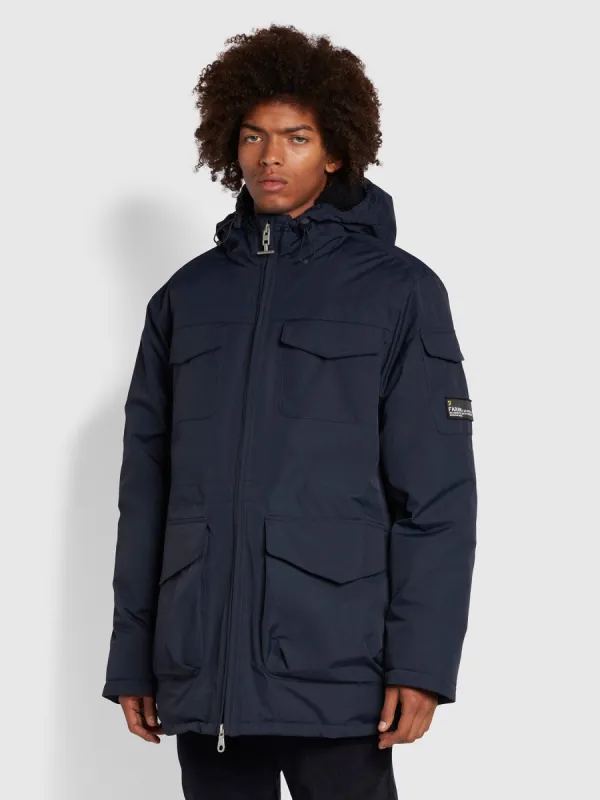 Calgary Regular Fit Parka Jacket In True Navy sold by Farah