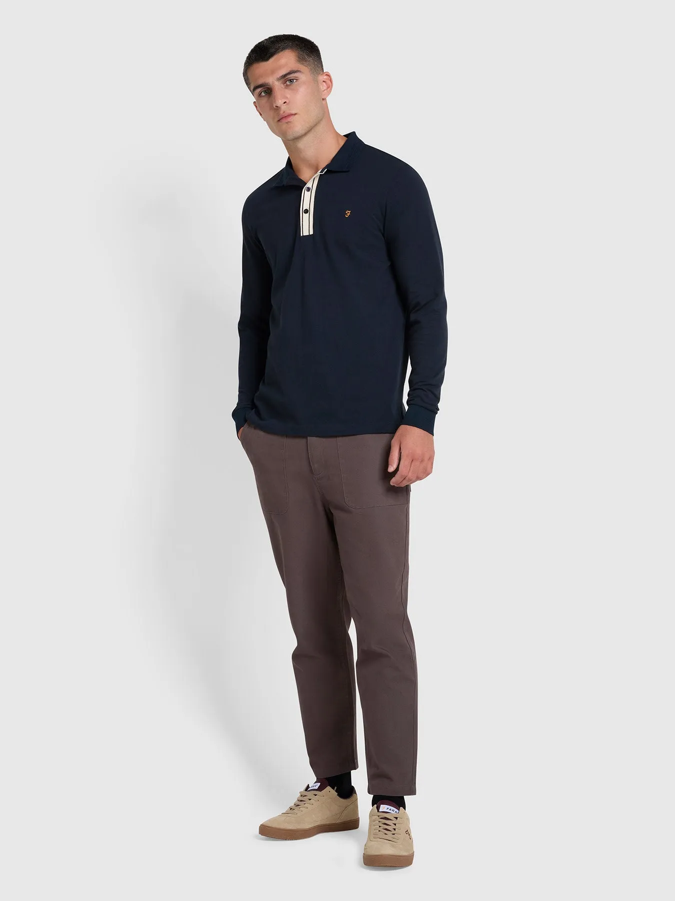 Drexler Organic Cotton Long Sleeve Polo Shirt In True Navy sold by Farah product image thumbnail 2