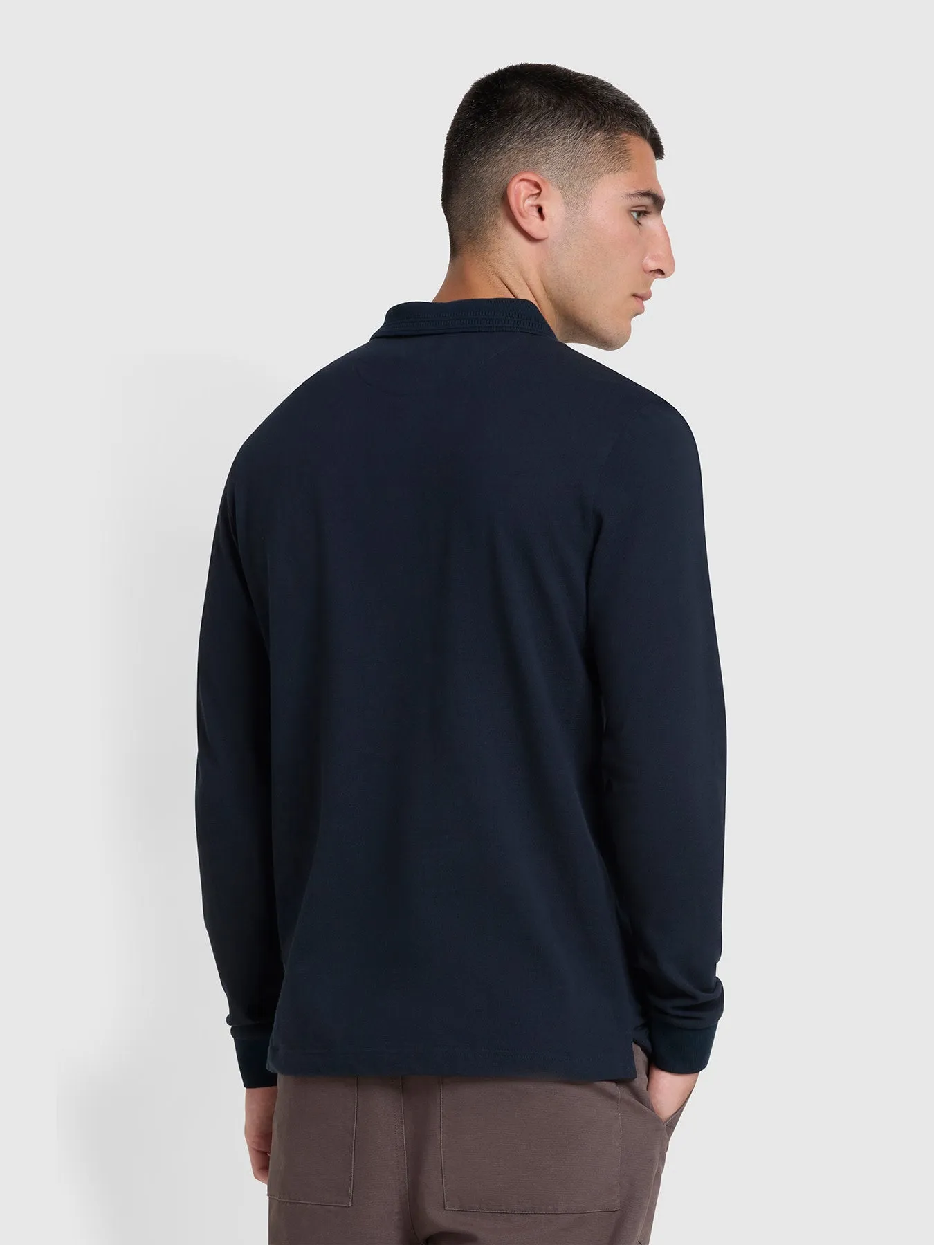 Drexler Organic Cotton Long Sleeve Polo Shirt In True Navy sold by Farah product image thumbnail 3