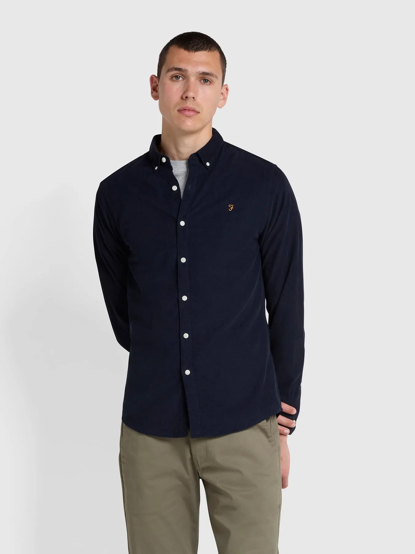 Fontella Slim Fit Corduroy Shirt In True Navy sold by Farah