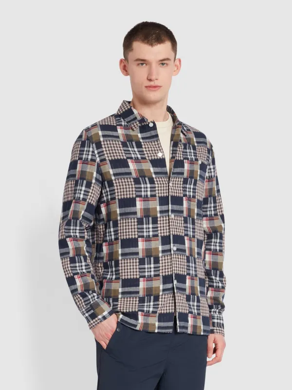 Womack Casual Fit Check Organic Cotton Long Sleeve Shirt In True Navy sold by Farah