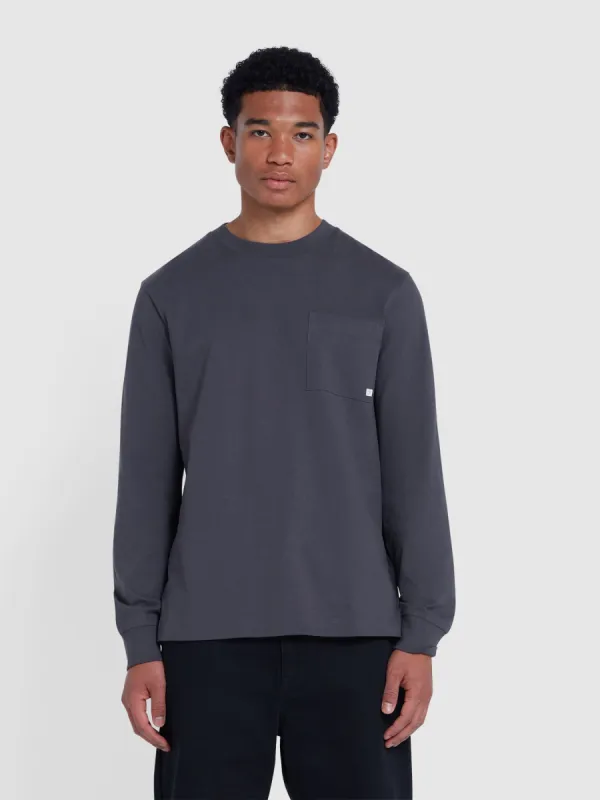 Burt Chest Pocket Long Sleeve T-Shirt In Charcoal sold by Farah