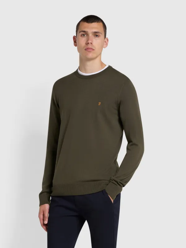 Mullen Merino Wool Crew Neck Sweater In Evergreen sold by Farah
