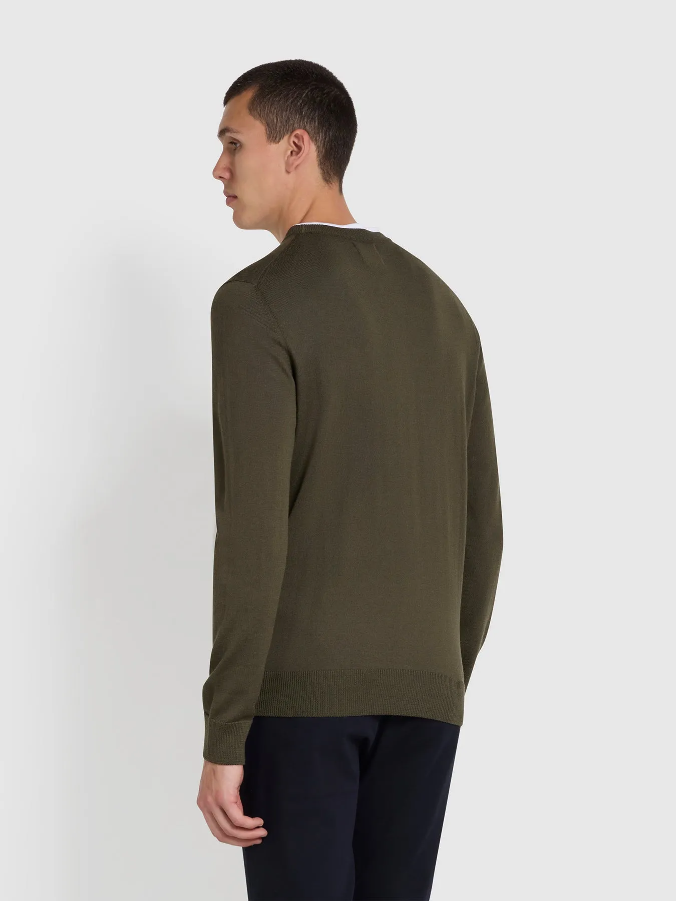 Mullen Merino Wool Crew Neck Sweater In Evergreen sold by Farah product image thumbnail 4